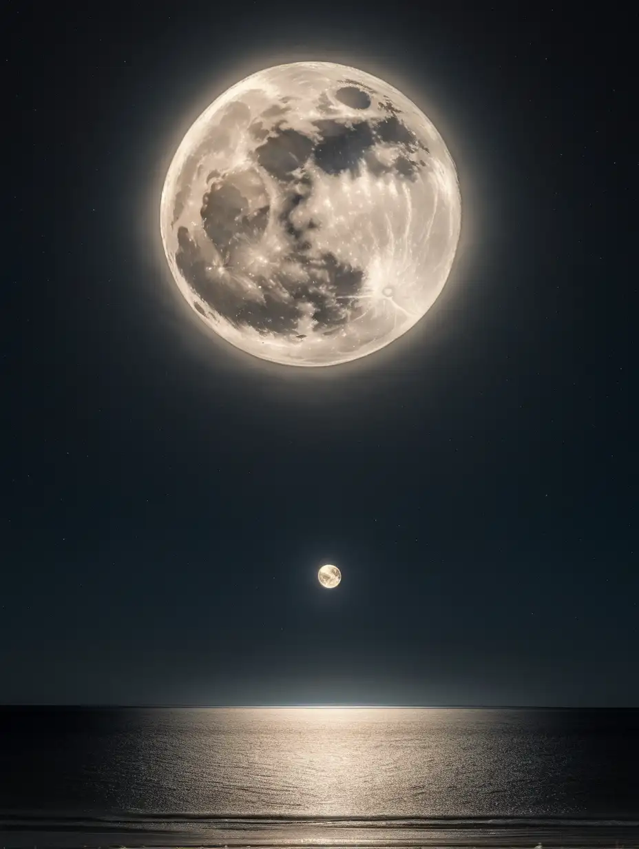 thin halo of warm light around the big full moon in the vast dark universe