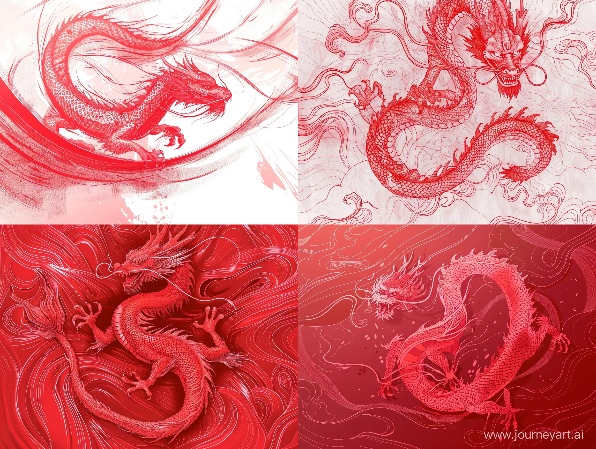 Красный китайский дракон в красных цветах двигается, окружен плавными красными линиями, в стиле эскиза, скетч, стиль татуировки, очень детализированно, красочно, наивысшее качество, 8к, 8k rendering, dynamic details, dynamic effects