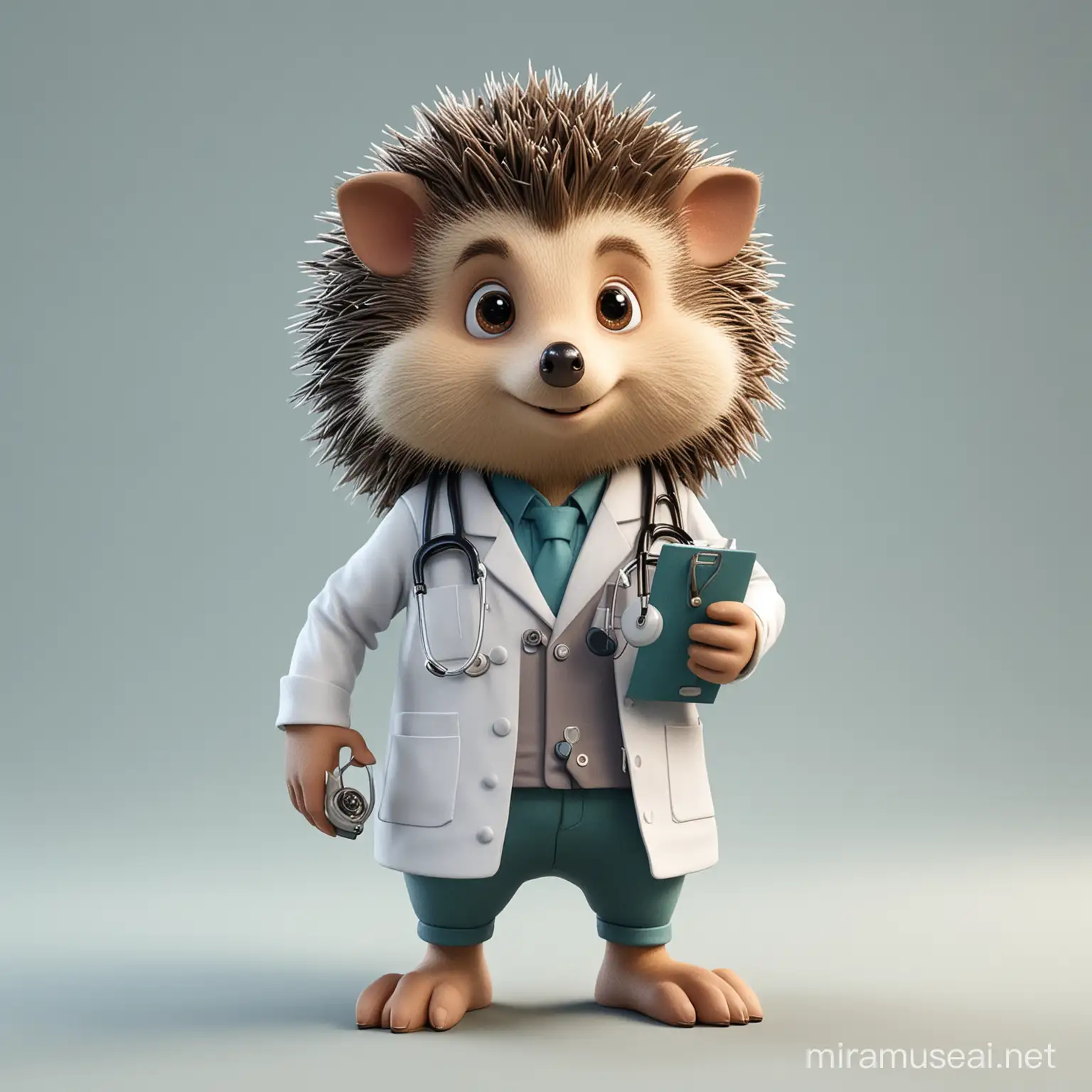 full body cartoon hedgehog doctor with clear background