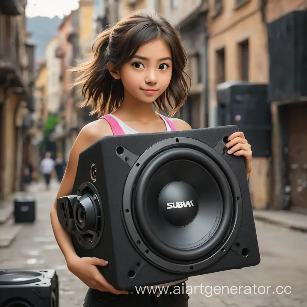 Young-Girl-Holding-Subwoofer-in-Vibrant-Music-Moment