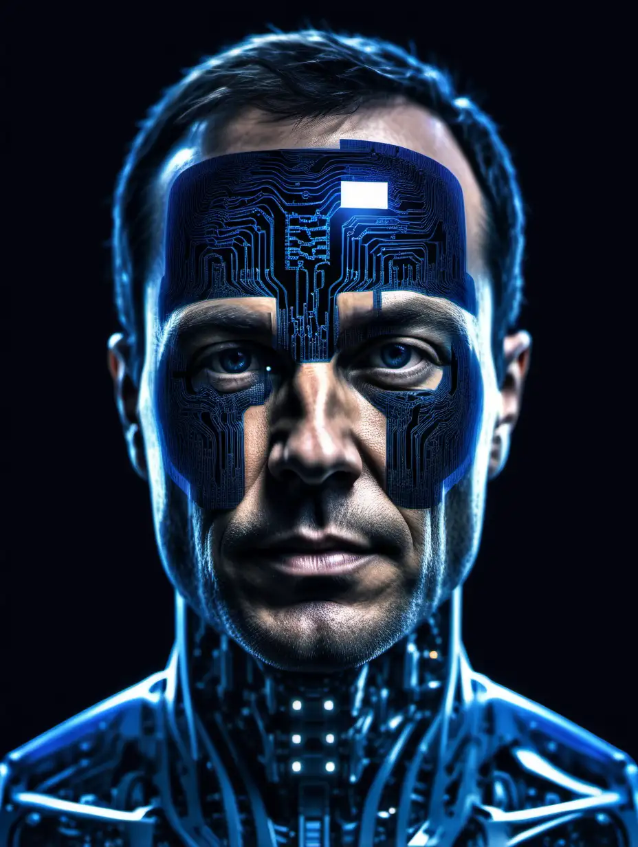 Futuristic Portrait of a Man Blending Humanity with Technology in a WestworldInspired Vision