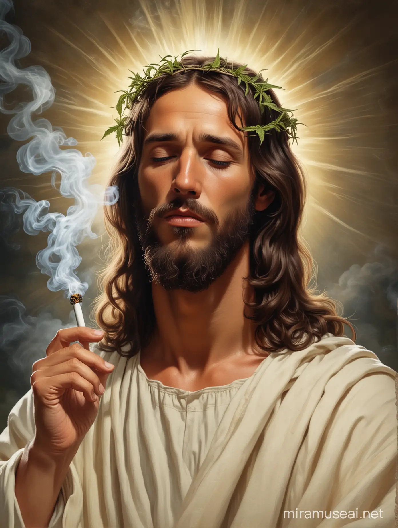 Jesus smoking a marijuana joint