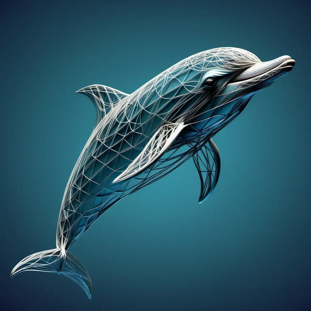 Graceful 3D Wire Vector Dolphin Swimming