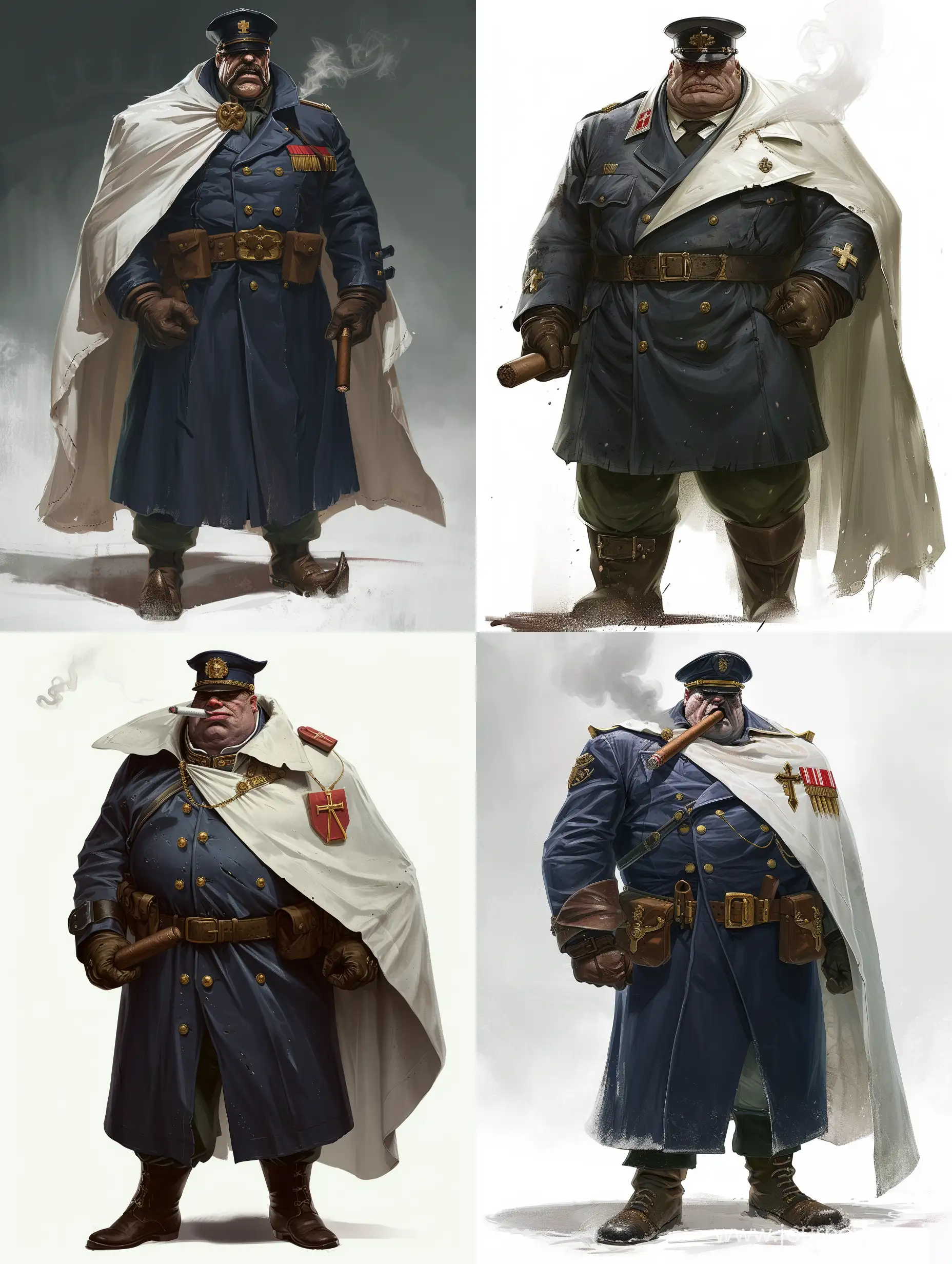 Tall-Officer-Smoking-Cigar-in-Dark-Blue-Raincoat-and-Cap