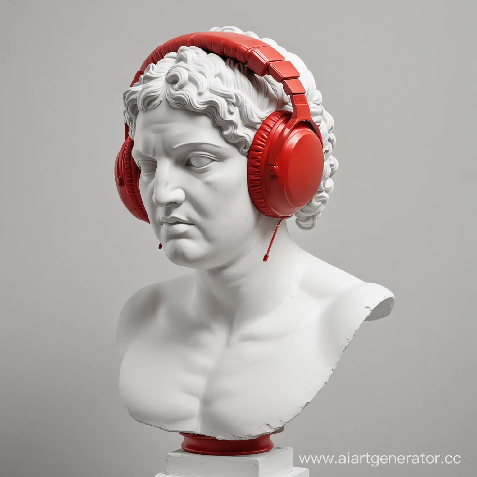 Greek-Statue-Bust-with-Modern-Red-Headphones