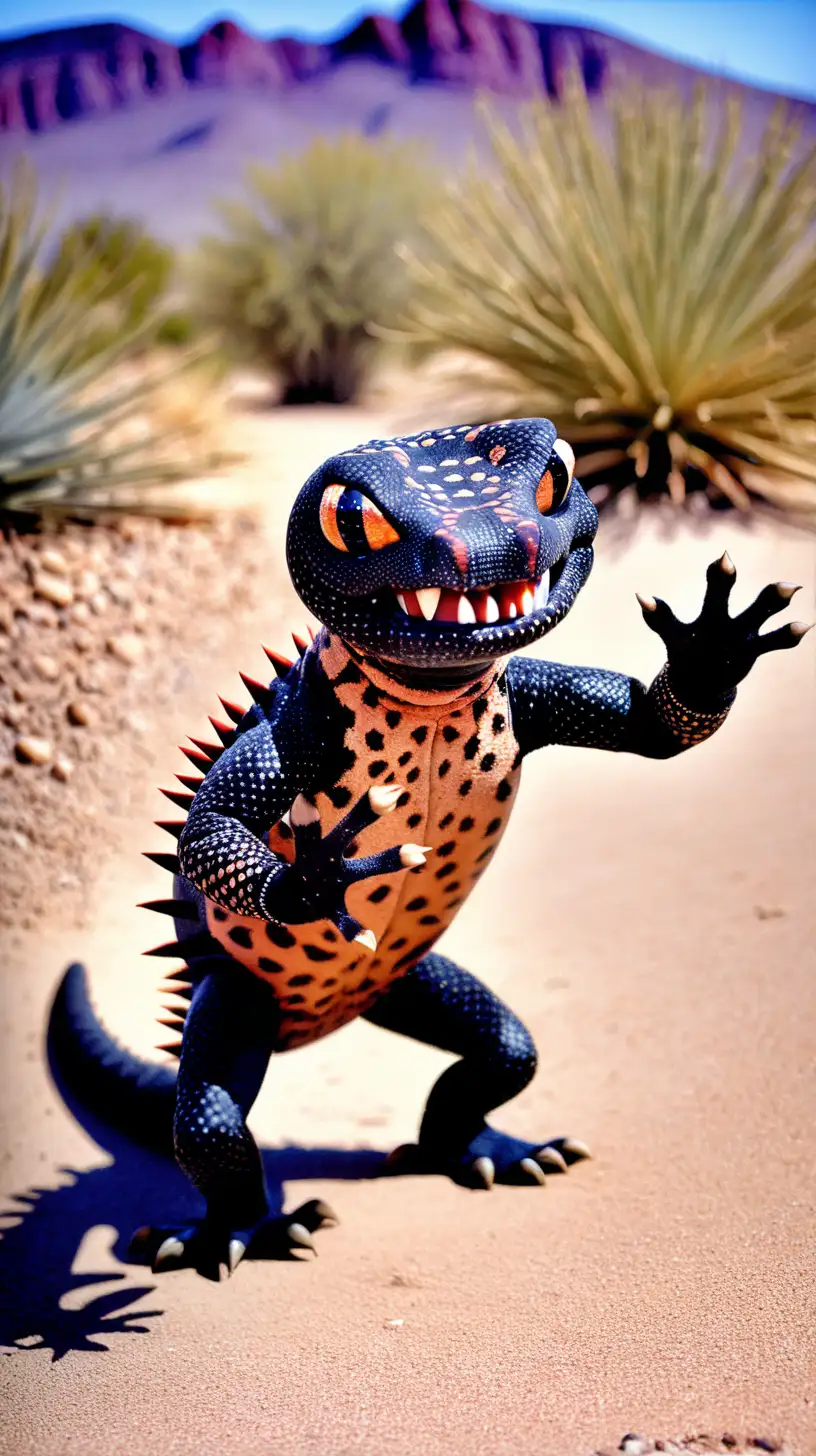 Playful Gila Monster Dancing in the Sonoran Desert