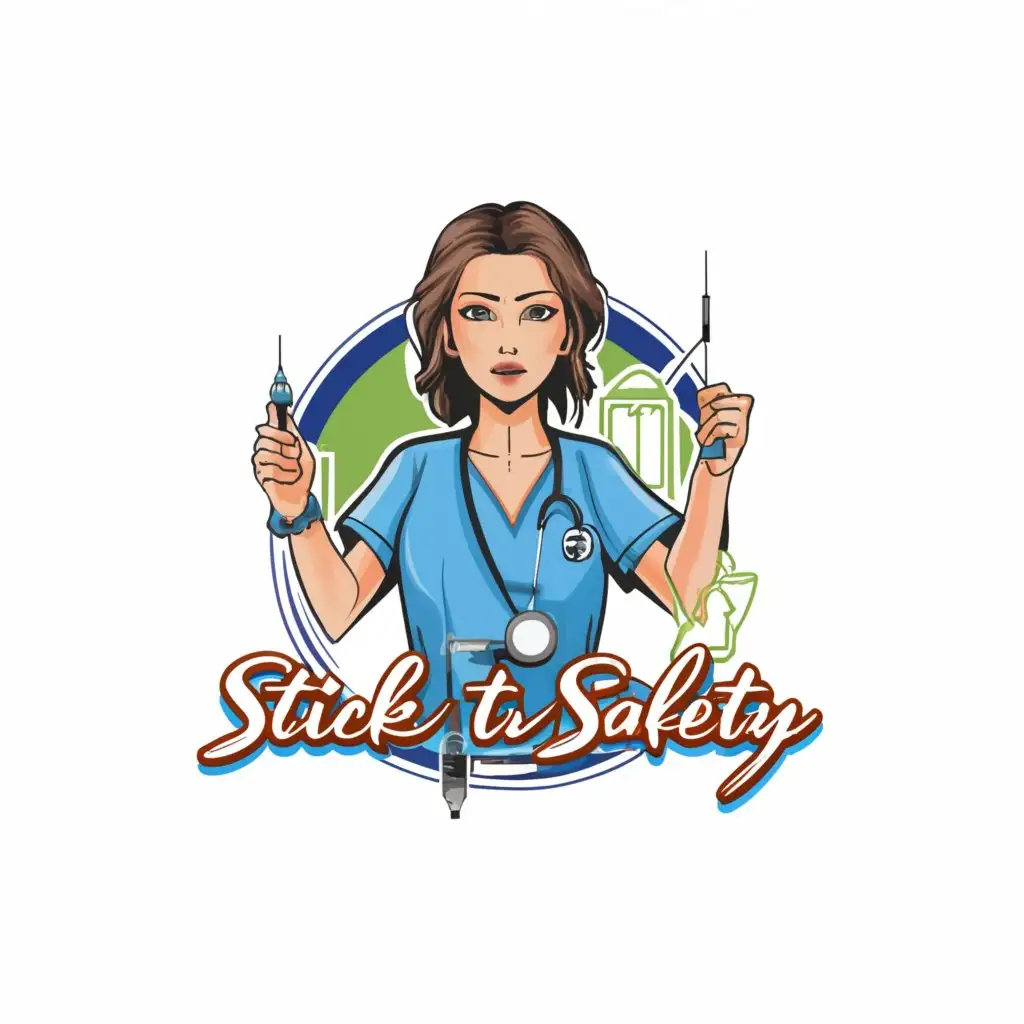 a logo design,with the text "Stick to Safety", main symbol:nurse (without nursing cap) using syringe and needle safely,Moderate,be used in Medical Dental industry,clear background