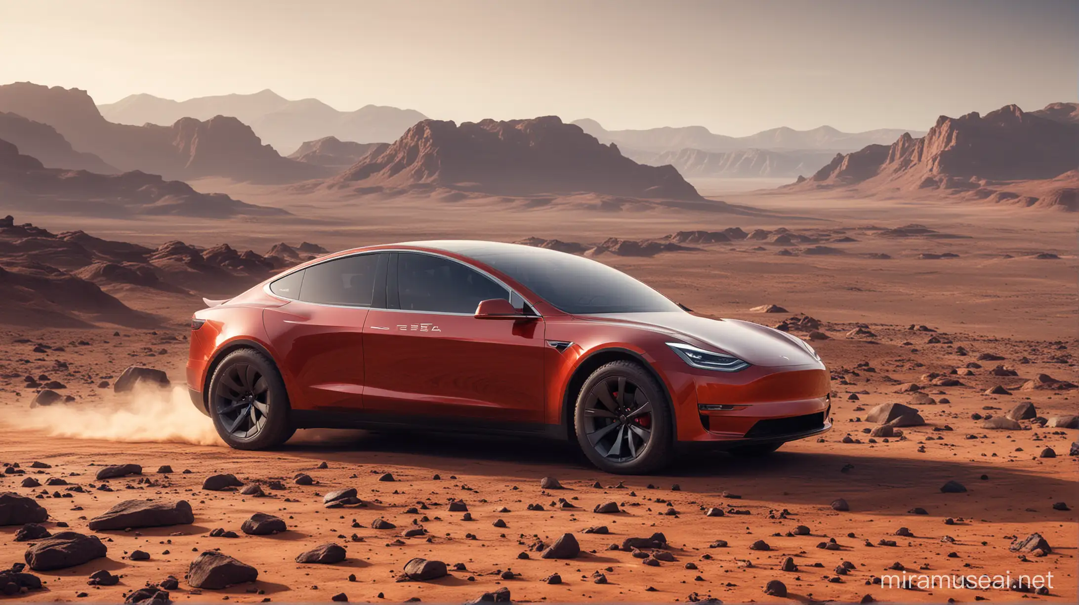 on the planet mars a brand new tesla