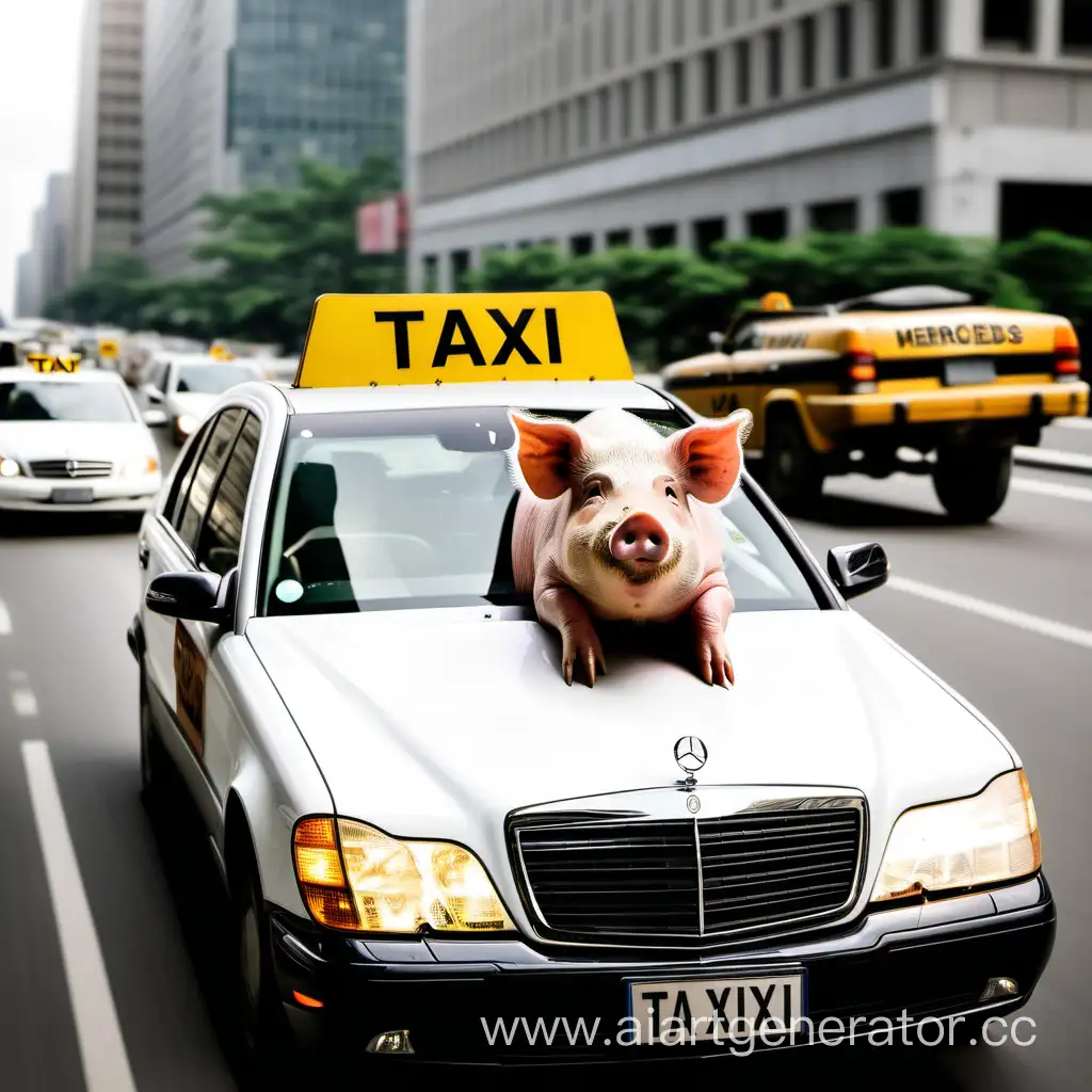 Smartly-Dressed-Pig-Driving-a-Taxi-Mercedes