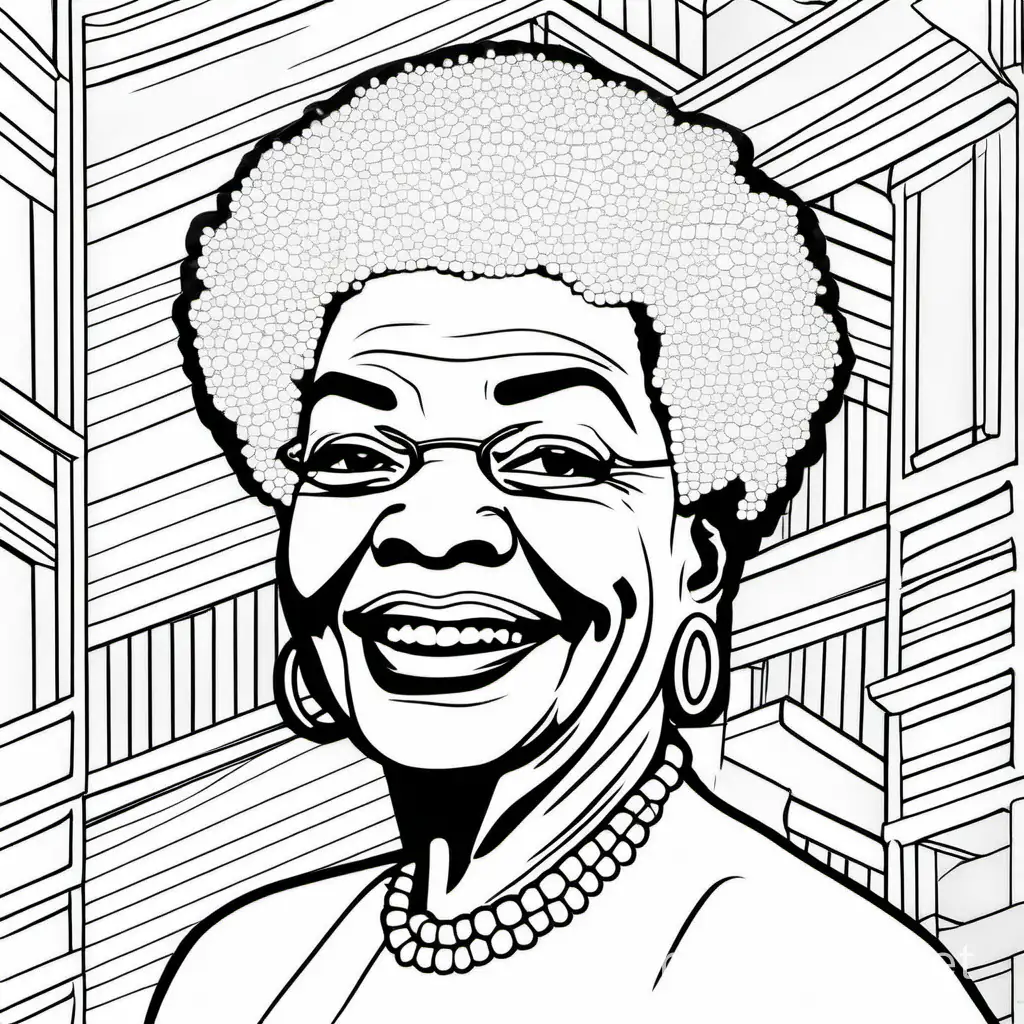 Maya Angelou
, Coloring Page, black and white, line art, white background, Simplicity, Ample White Space. The background of the coloring page is plain white to make it easy for young children to color within the lines. The outlines of all the subjects are easy to distinguish, making it simple for kids to color without too much difficulty
