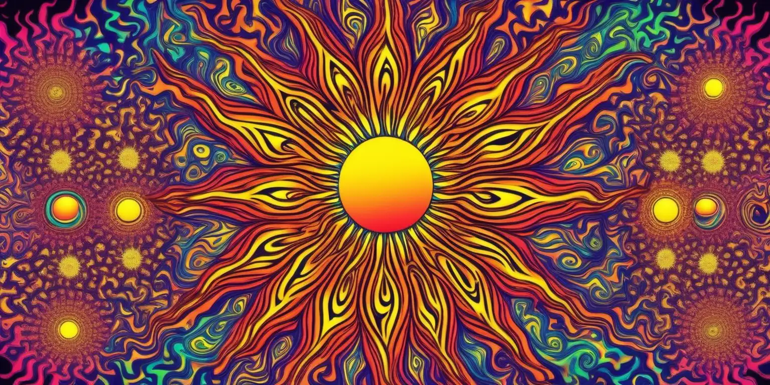 Vibrant Psychedelic Sunburst Abstract Art with Trippy Colors