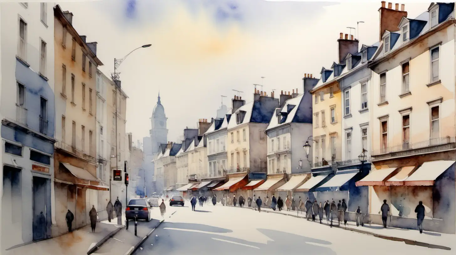 Impressionist Watercolor Painting of Muted Cityscape