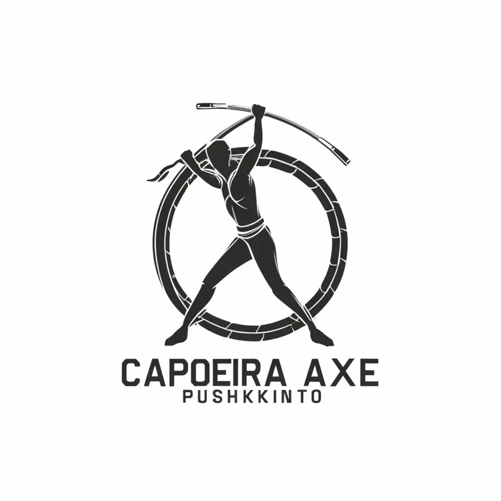 a logo design,with the text "Capoeira axe pushkino", main symbol:Berimbao chain,complex,be used in Sports Fitness industry,clear background