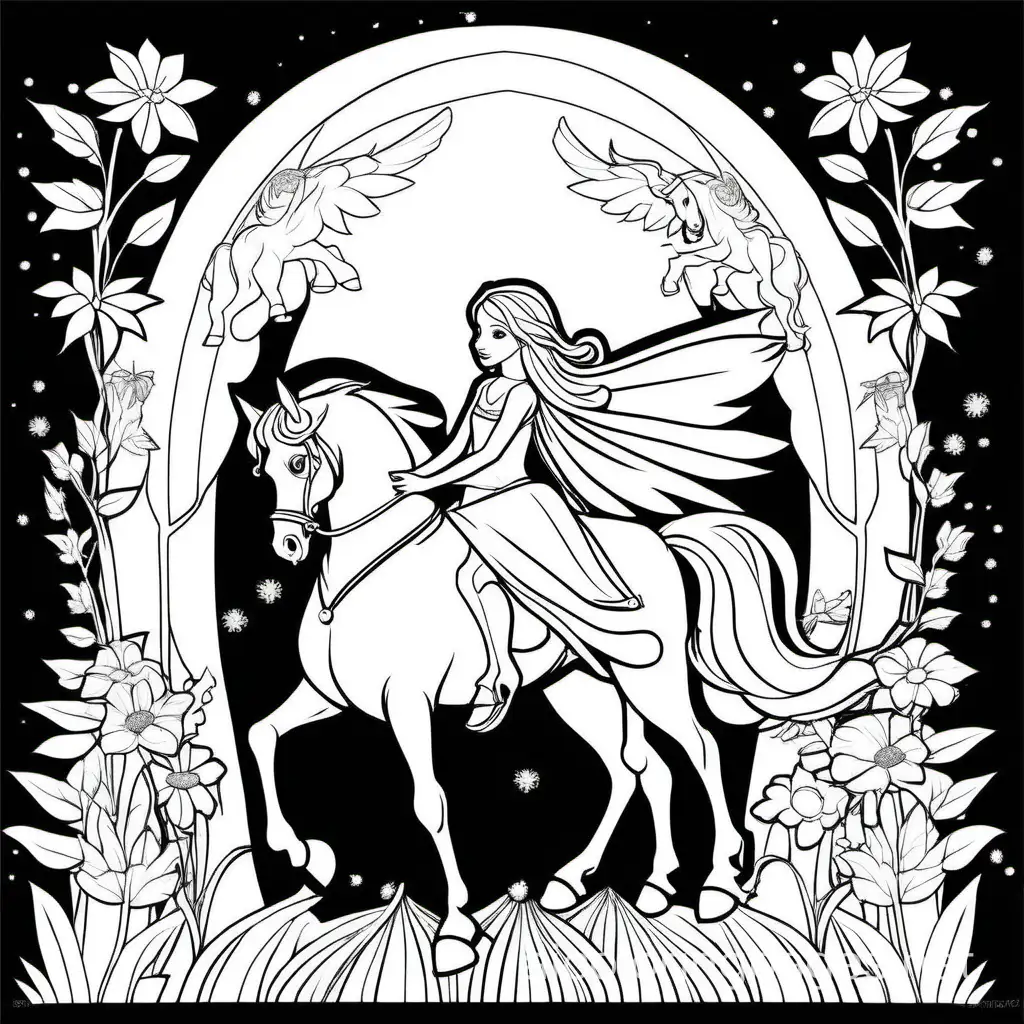 fairy and a horse











, Coloring Page, black and white, line art, white background, Simplicity, Ample White Space. The background of the coloring page is plain white to make it easy for young children to color within the lines. The outlines of all the subjects are easy to distinguish, making it simple for kids to color without too much difficulty