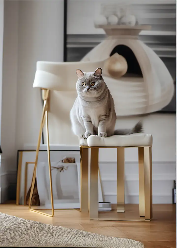 Stylish British Golden Chinchilla Cat in Minimalist Interior