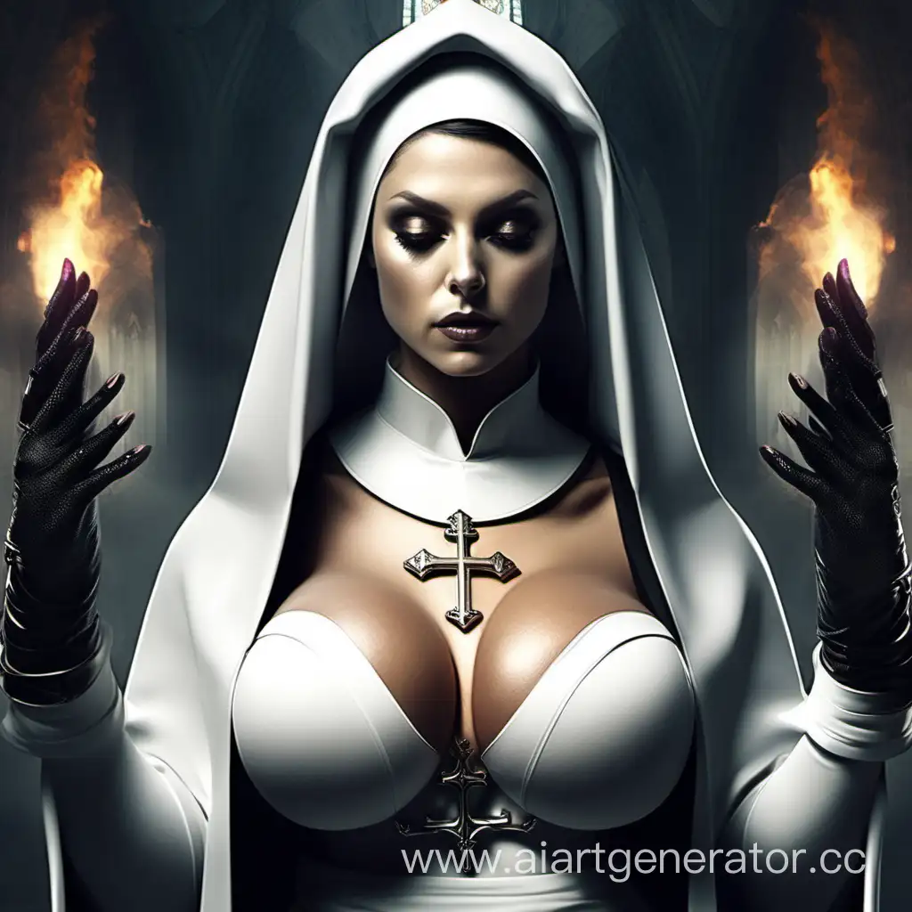 Фентези женщина монахиня с огромной грудью