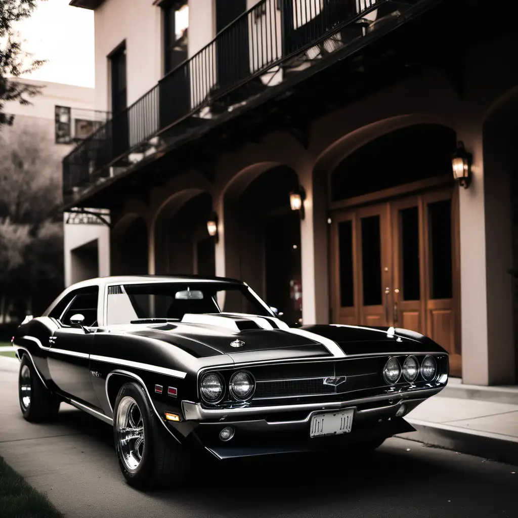 classic American muscle  car in a aesthetic setting