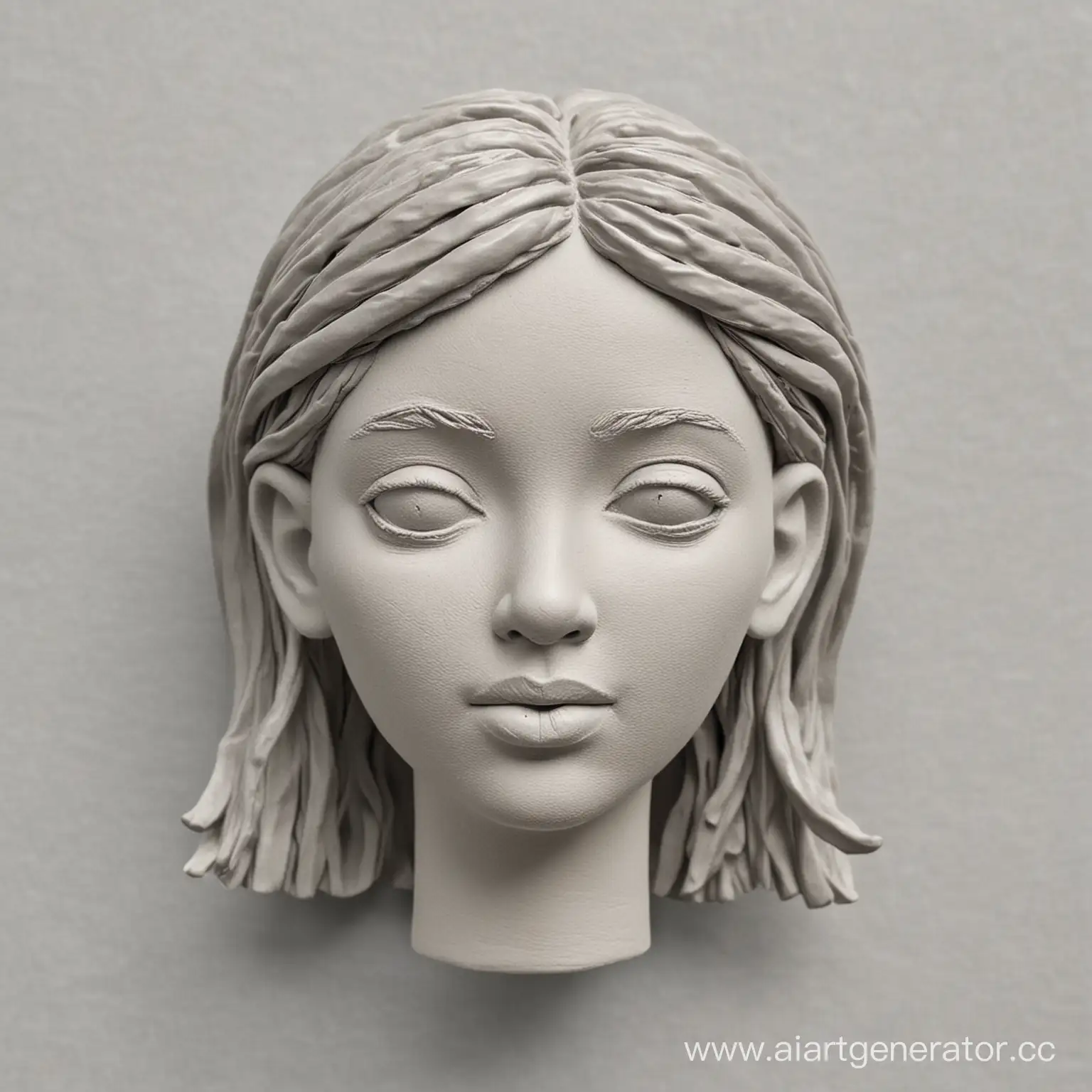 Portrait-of-a-Young-Woman-Sculpted-in-Gray-Plasticine