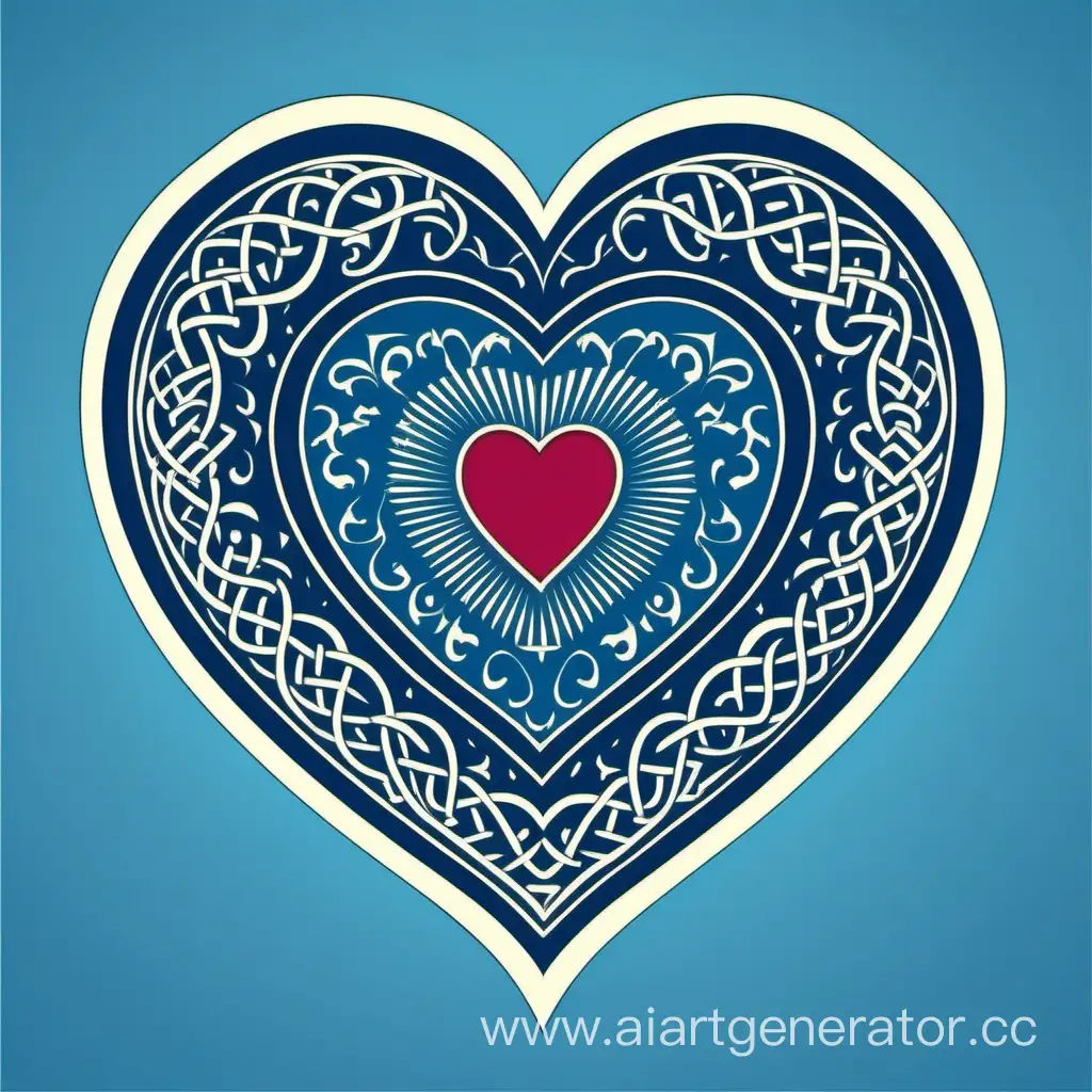 сердечко с казахским орнаментом внутри синего цвета
