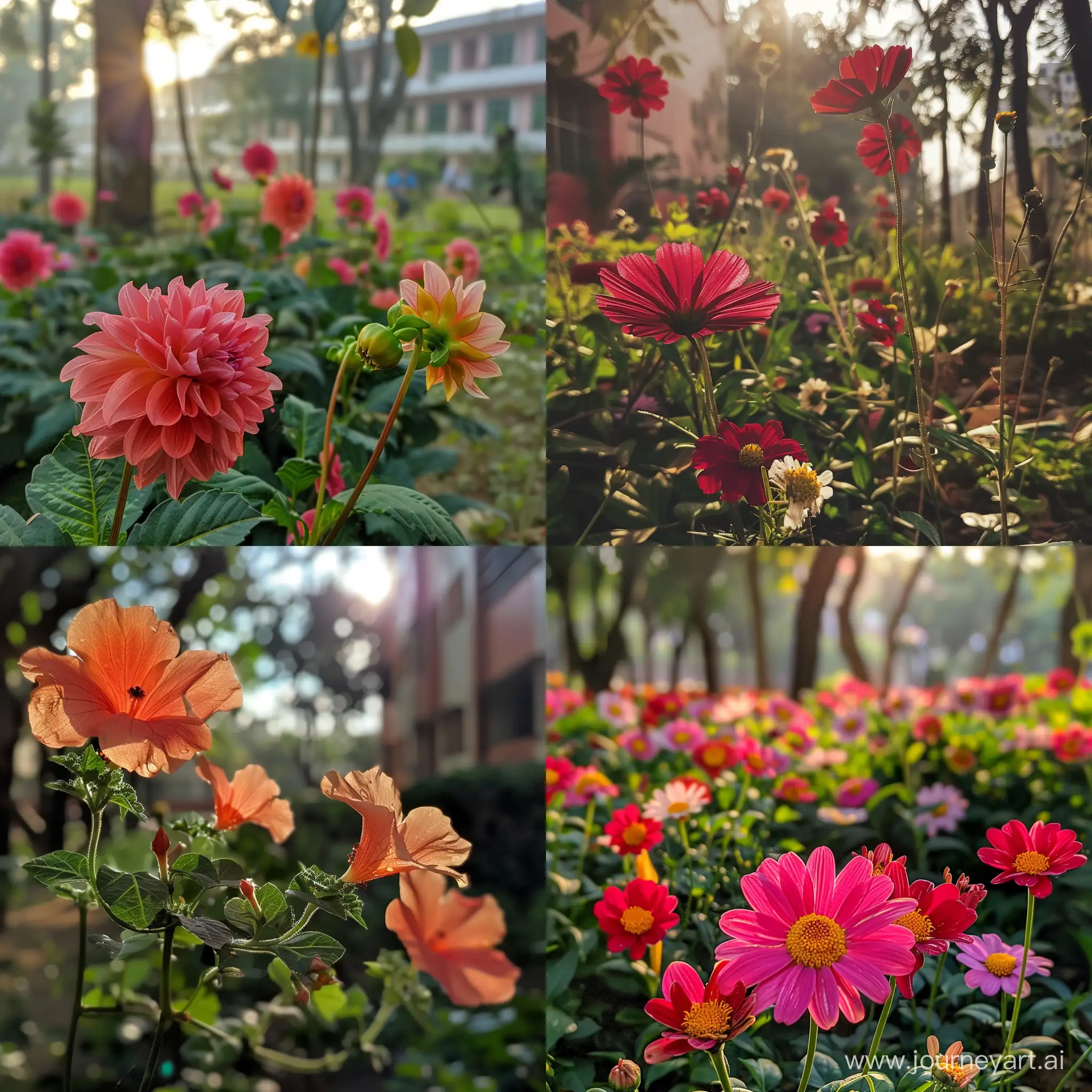 Beautiful flowers in college. Morning environment, capture using mobile phone