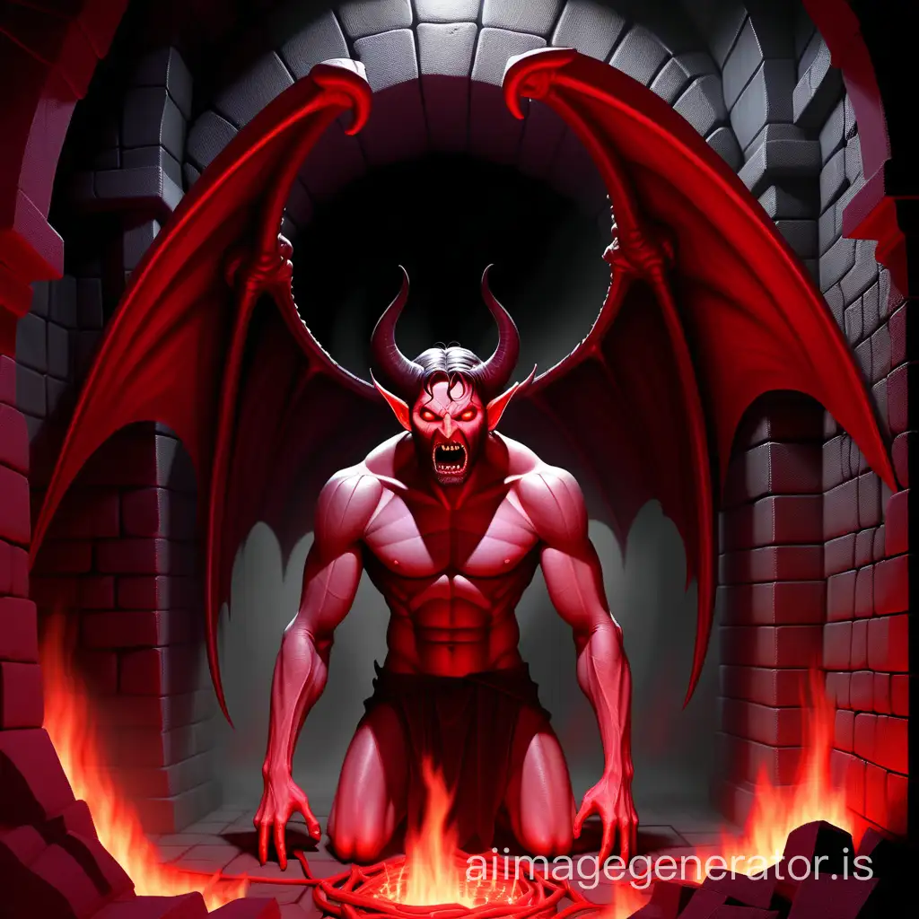 Lucifer imprisoned in the low dungeons of hell