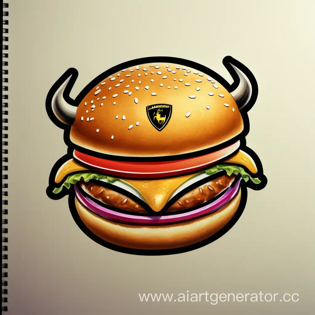 Draw a Lamborghini logo with a Hamburger instead of a bull.