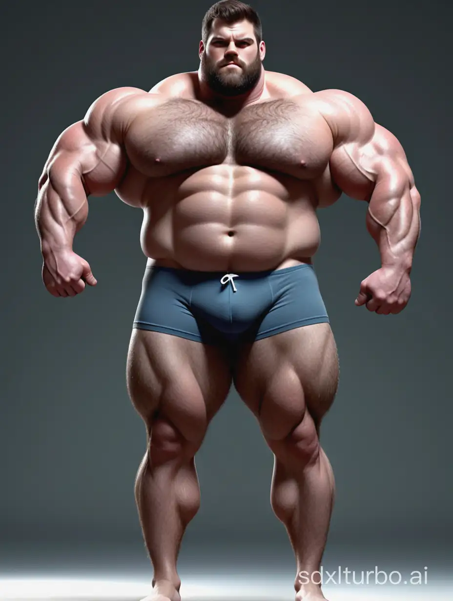 White skin and massive muscle stud, much bodyhair. Huge and giant and Strong body. Long and strong legs. 2m tall. very Big Chest. very Big biceps. 8-pack abs. Very Massive muscle Body. Wearing underwear. he is giant tall. very fat. very fat. very fat. Full Body diagram. Long legs. Pump up Biceps and Showing.