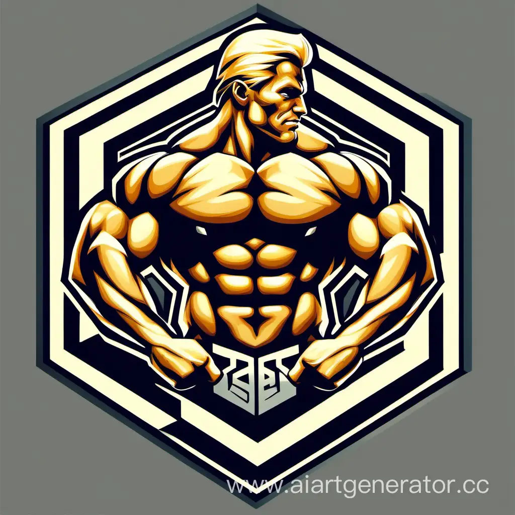 Blond-Male-Bodybuilder-Logo-with-Hexagon-Design-in-Two-Colors