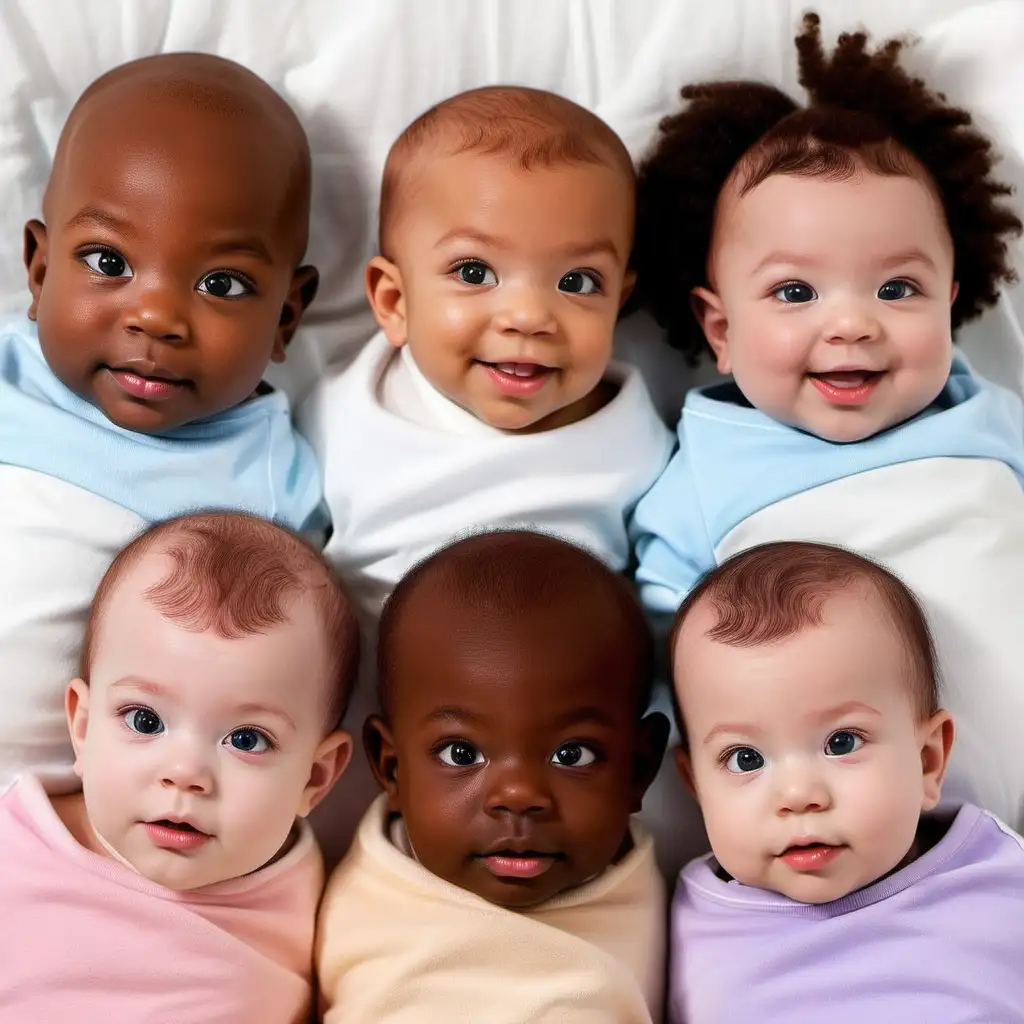 cute Quintuplets babies so close to each other representing different races from all over the world