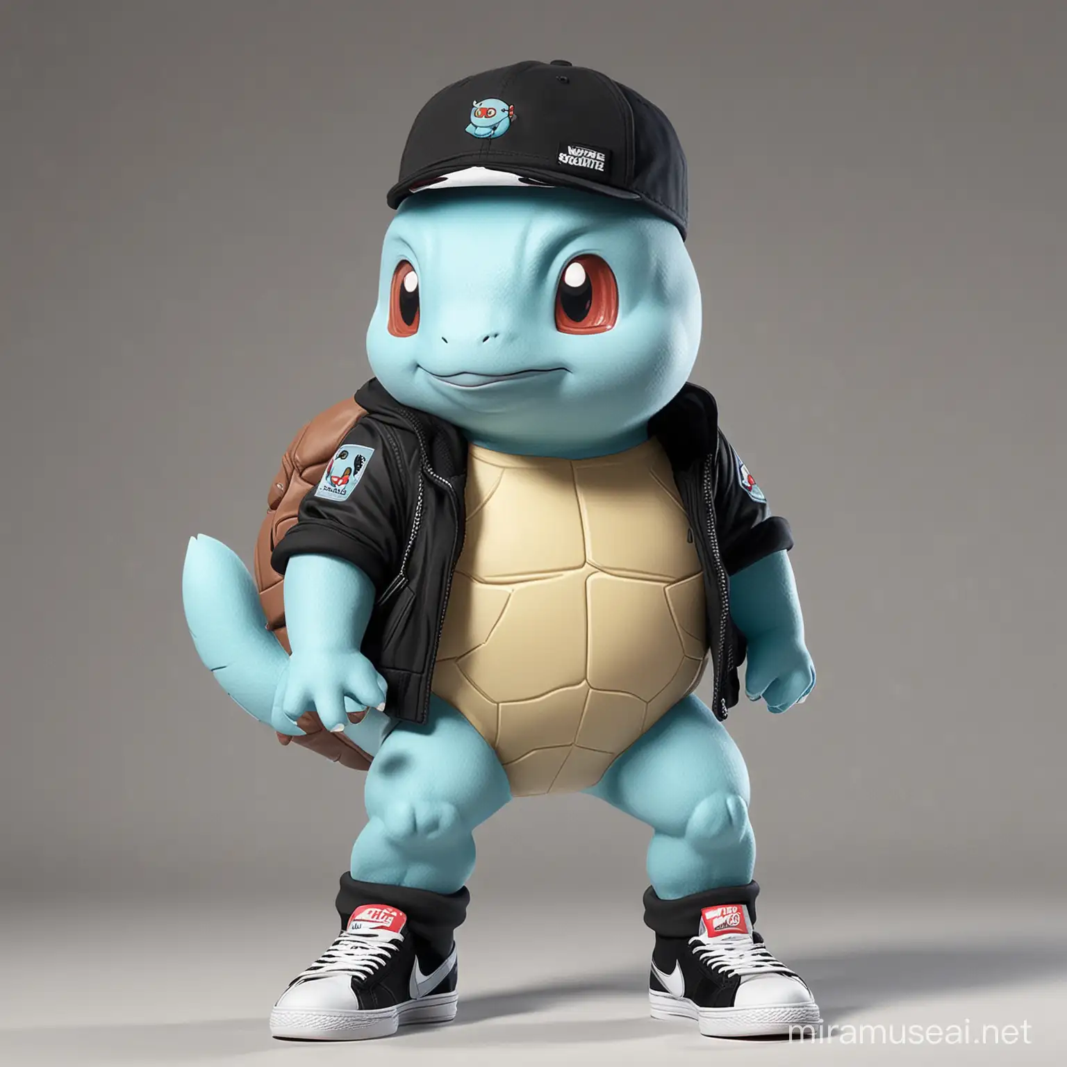 Cool Squirtle in Stylish Jock Jacket Black Caps and Nike Shoes