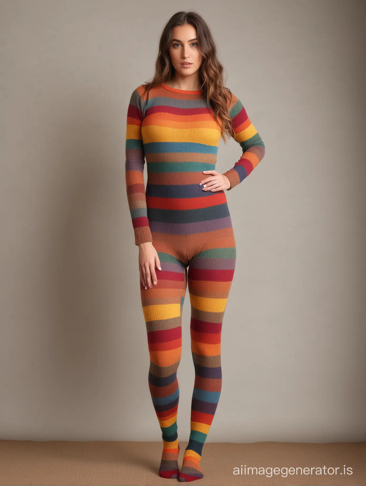 woman full body "extra thick ribbed rainbow wool tights"