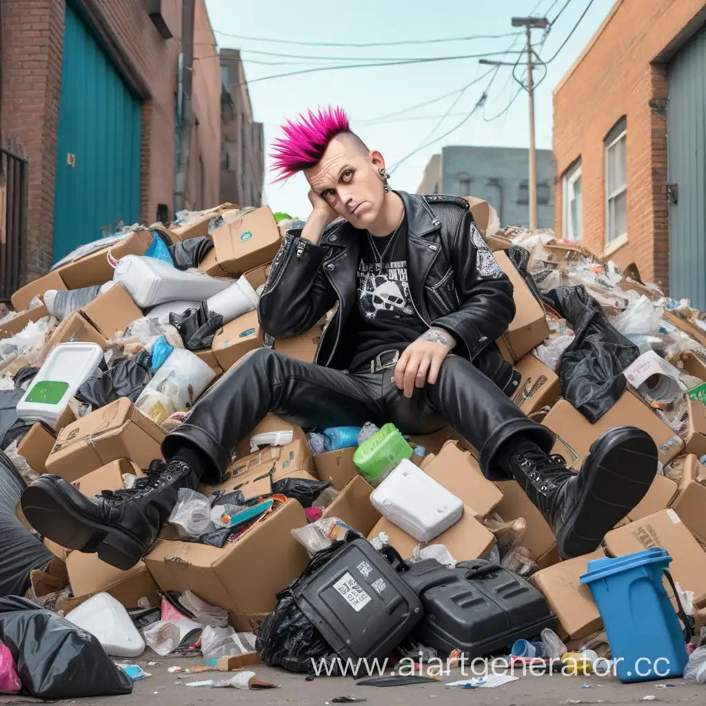 парень панк лежит на горе мусора