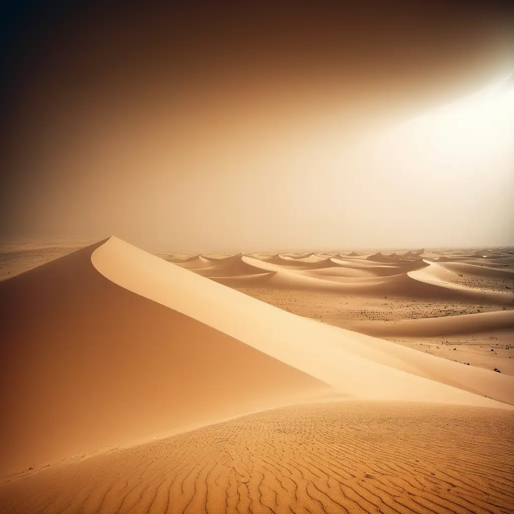 Enigmatic Desert Landscape Dunes and Distant Sandstorm