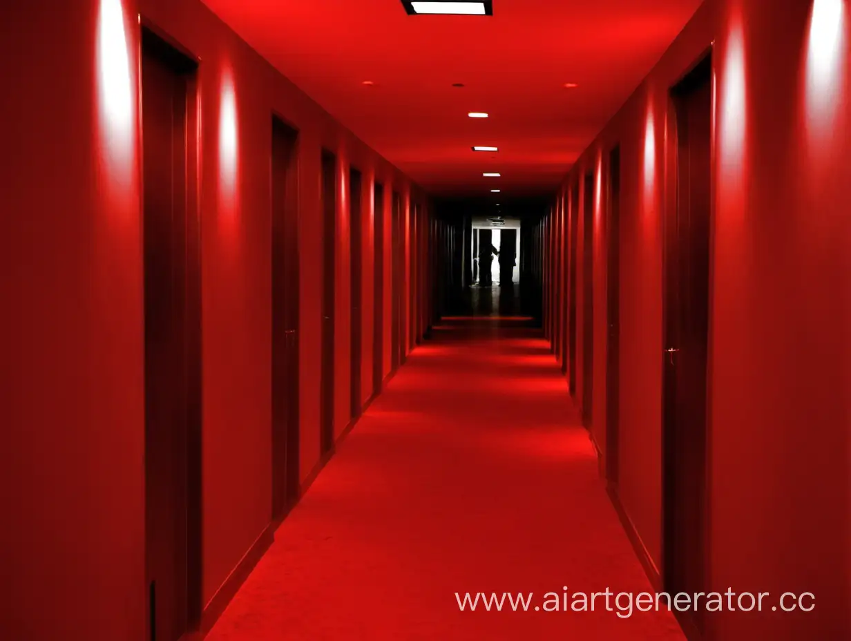Vibrant-Red-Corridor-Illuminated-with-Warm-Light