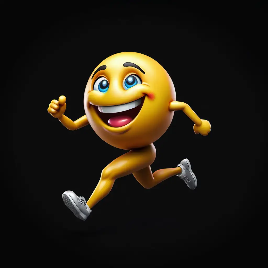 smiling emoji man running towards us black background
