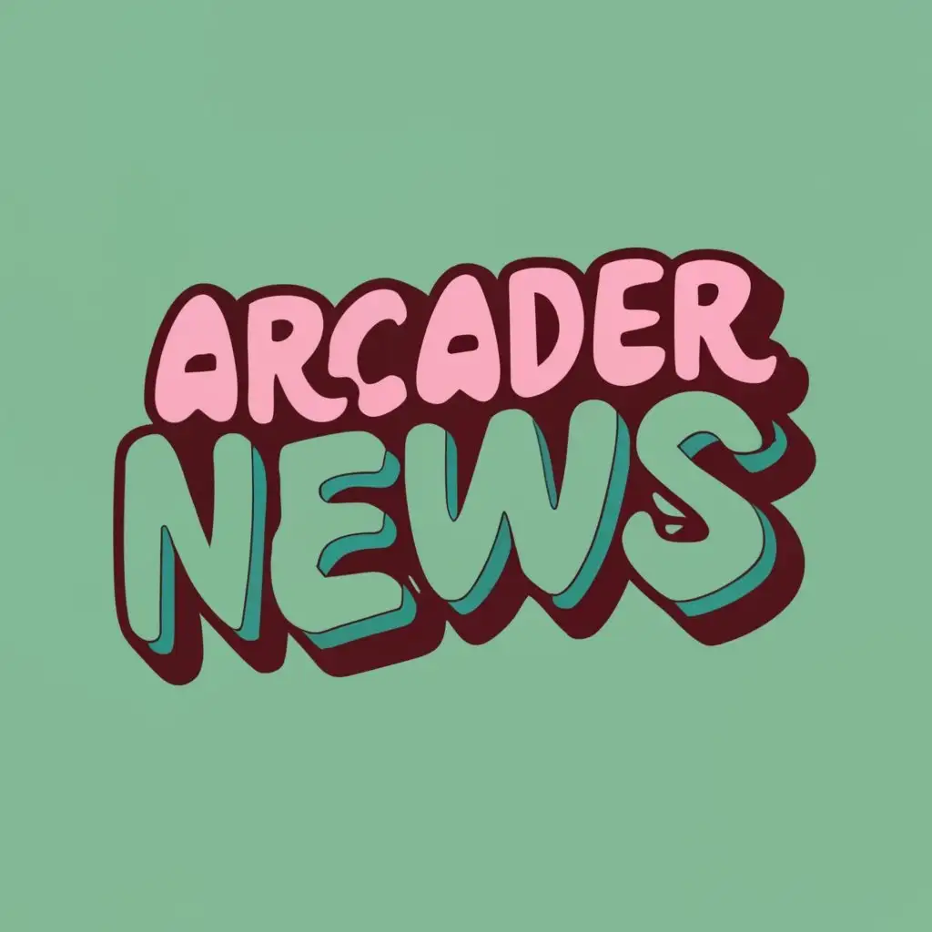 logo, Video Game, with the text "Arcader News", typography, be used in Entertainment industry, use a white background and light green and blue colors for text, underneath text 'arcader news' use small black text to say 'Arcade News from the Best Gaming Sources'