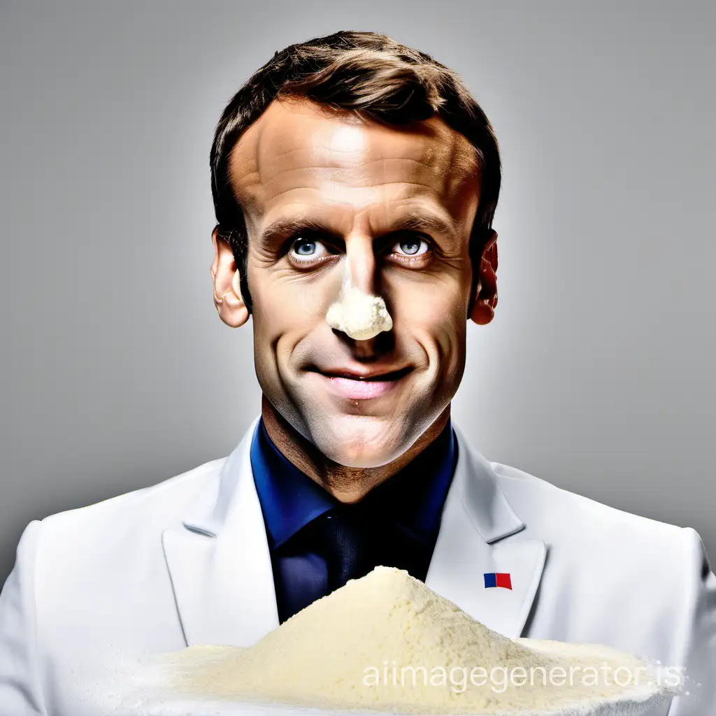 macron with flour on his  nose