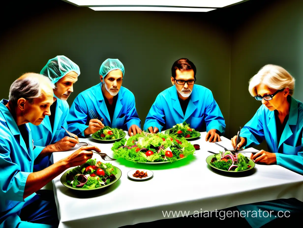 Рентгенологии едят за столом салат радиоактивный