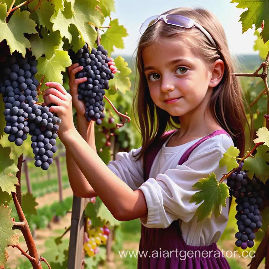 Young-Girl-Harvesting-Ripe-Grapes-in-a-Vineyard