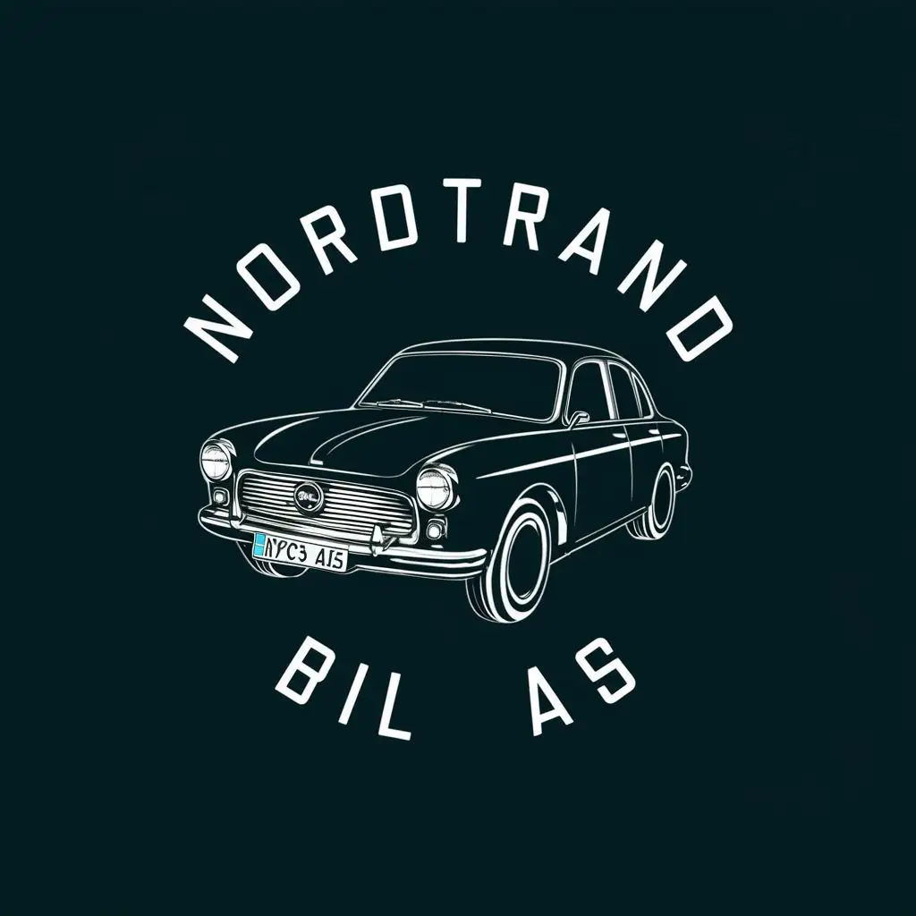 logo, retro car with license plate number 1969 line art, with the text "Nordstrand Bil AS", typography, be used in Automotive industry