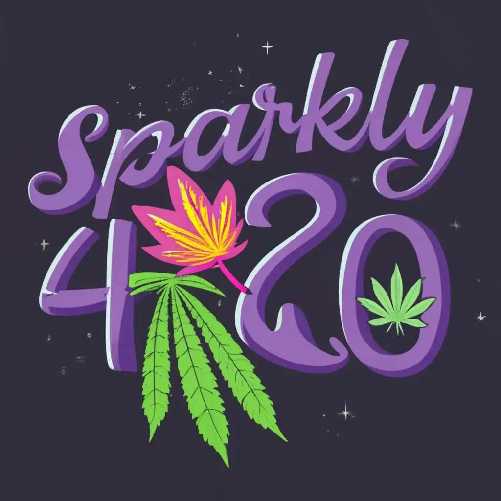 logo, purple/marijuana/smoke, with the text "sparkly 420", typography