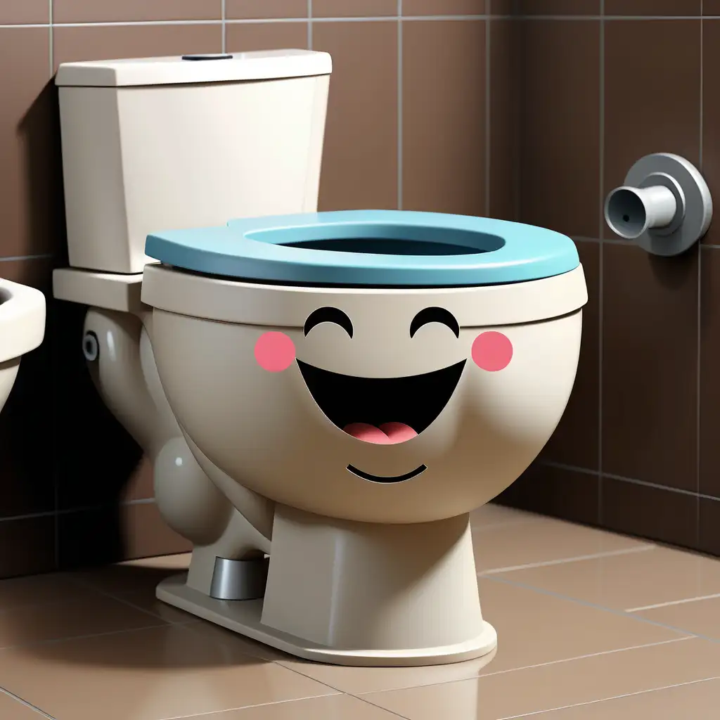 Generate toilet bowl icon with happy face. So that there is also water tank