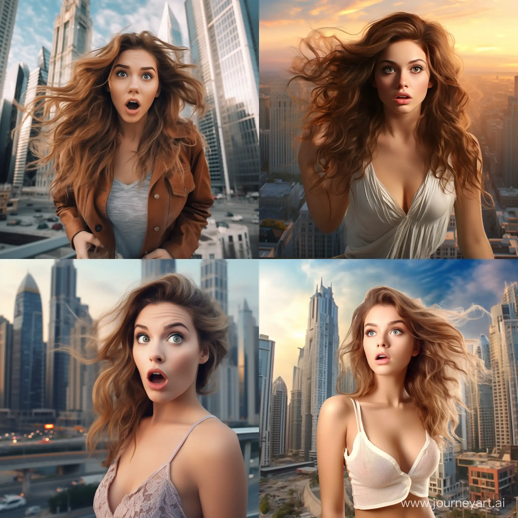 Surprised-Cityscape-Beauty-Astonished-Girl-amid-Urban-Skyscrapers