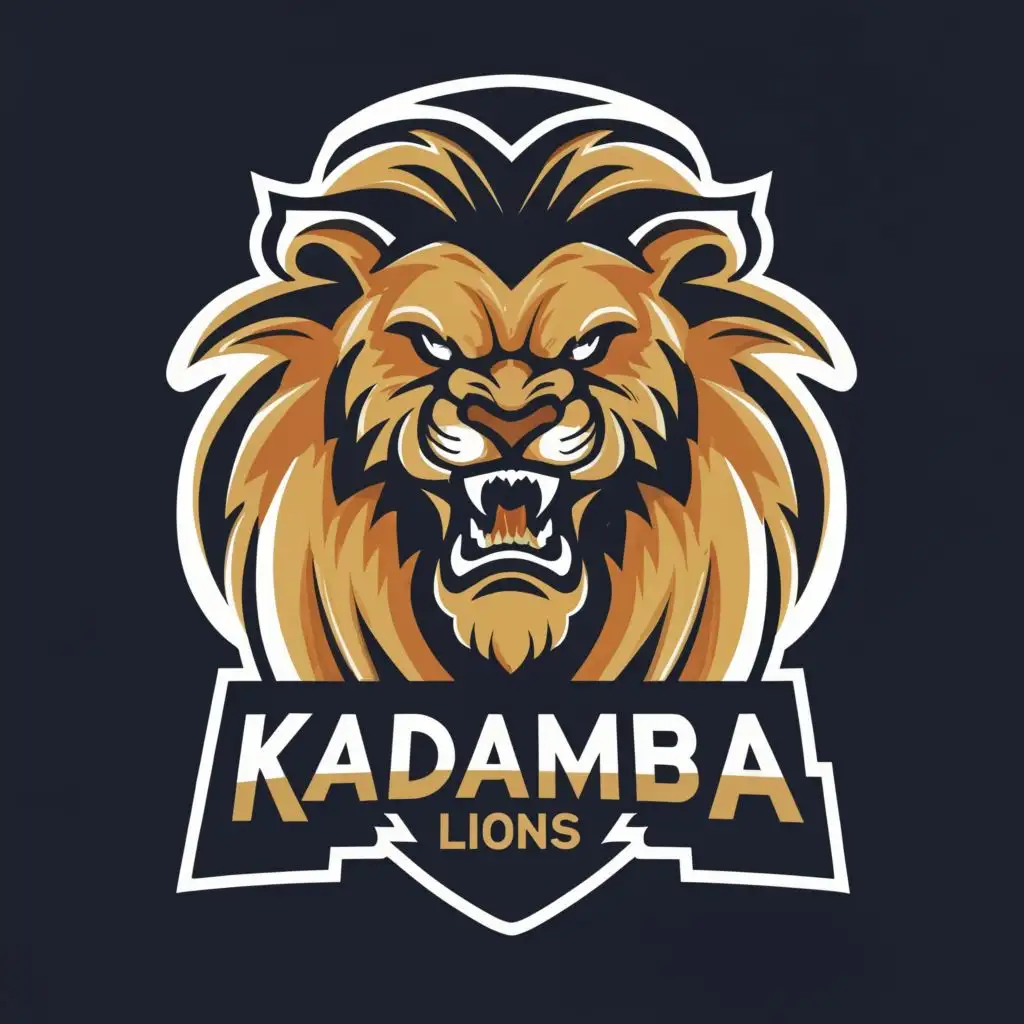 logo, ROARING LION, with the text "KADAMBA LIONS", typography