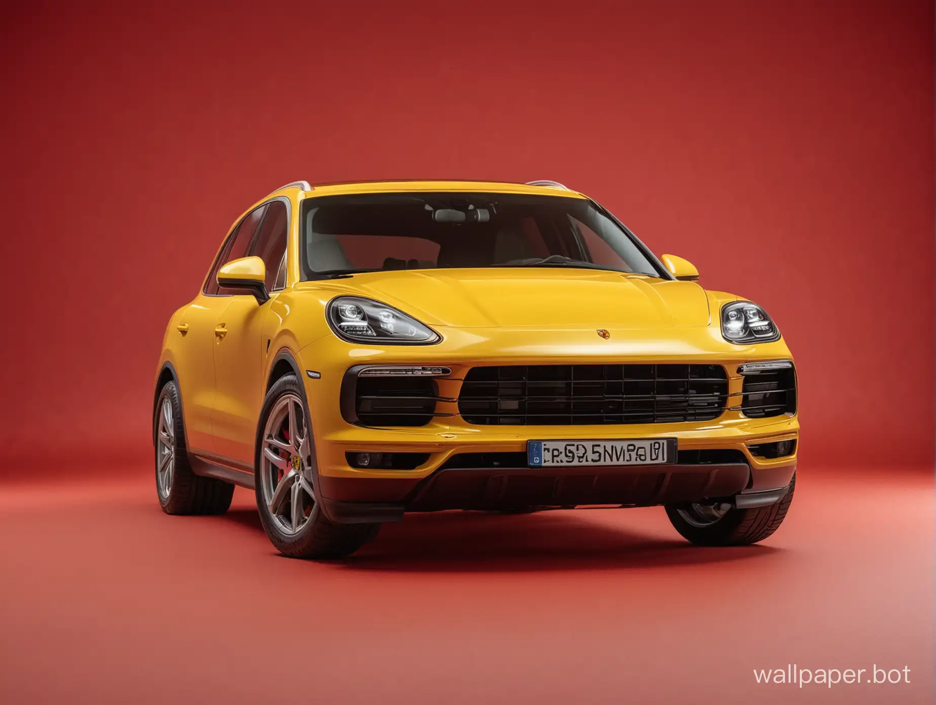 Stunning-Yellow-Porsche-Cayenne-Showcased-on-Vibrant-Red-Background