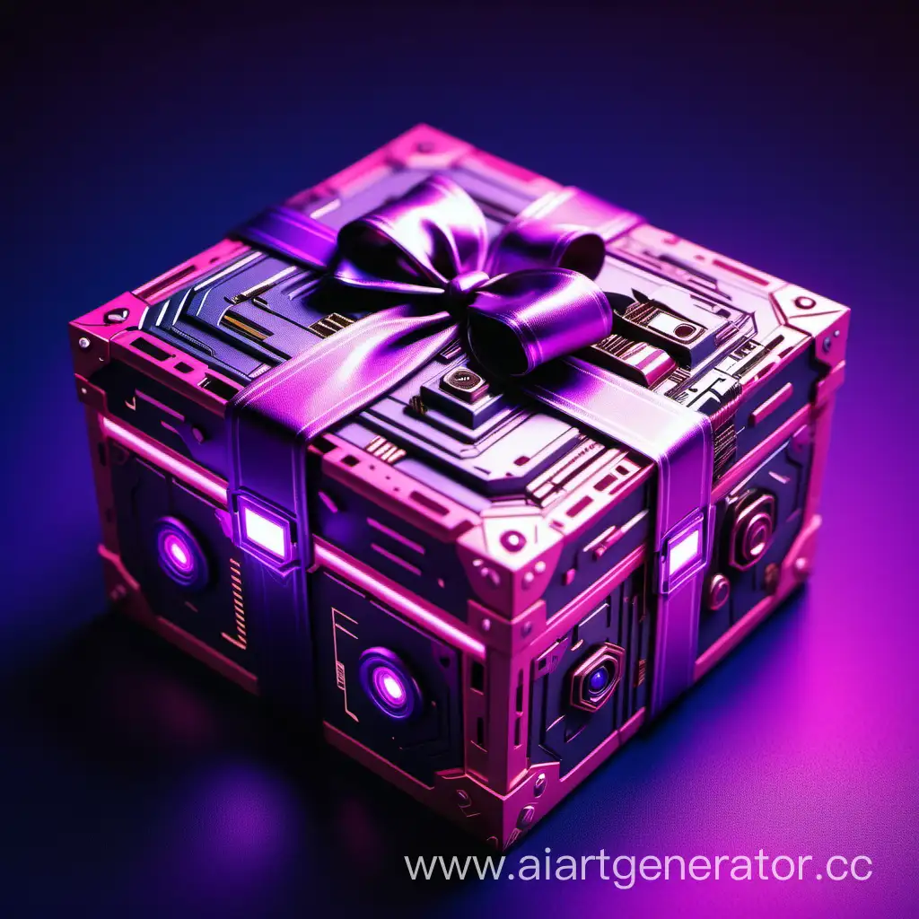 Подарочная коробка в стиле фиолетовые розовые цвета немного кибер панк 