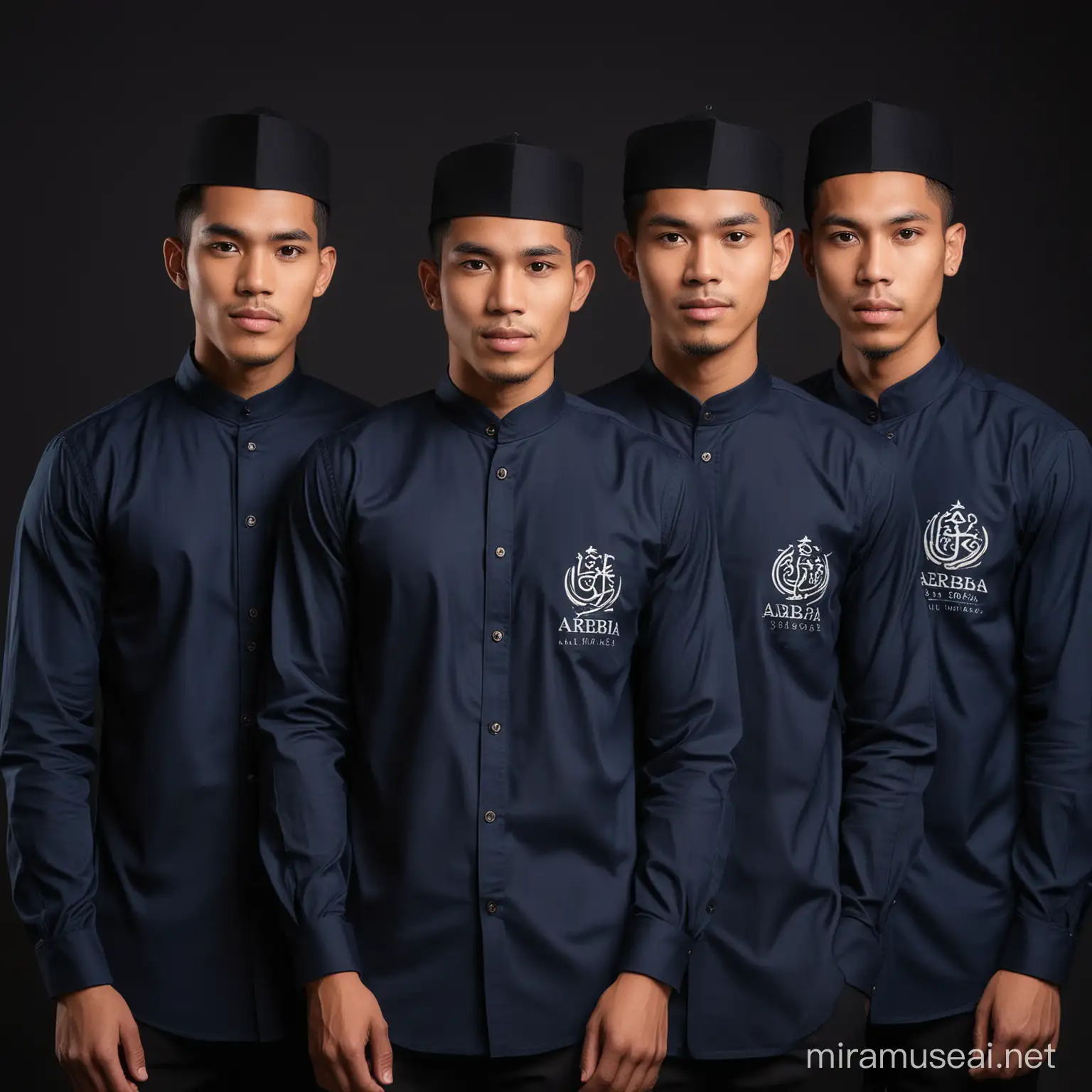 Stylish Indonesian Men in Navy Blue Koko Shirts by ARREBA