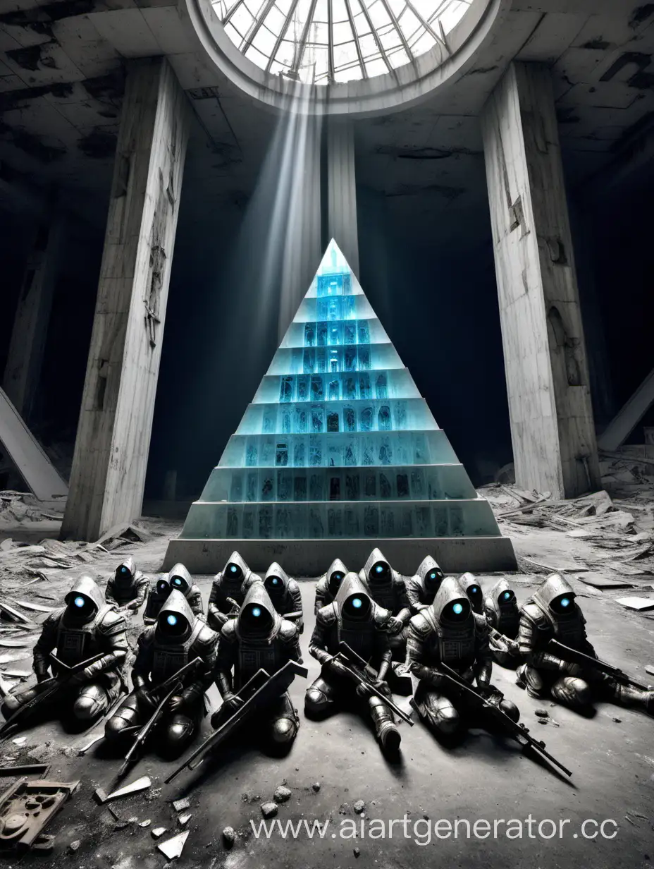 Warriors-in-Exoskeleton-Armor-Praying-to-Blue-Crystal-Monolith-at-Chernobyls-Pyramid