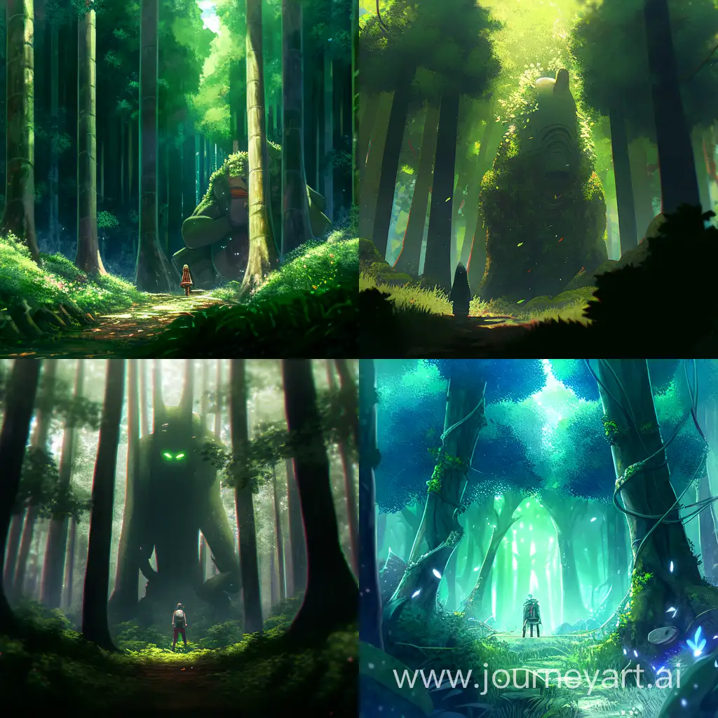 Man-Contemplating-Enormous-Tooth-in-Lush-Forest