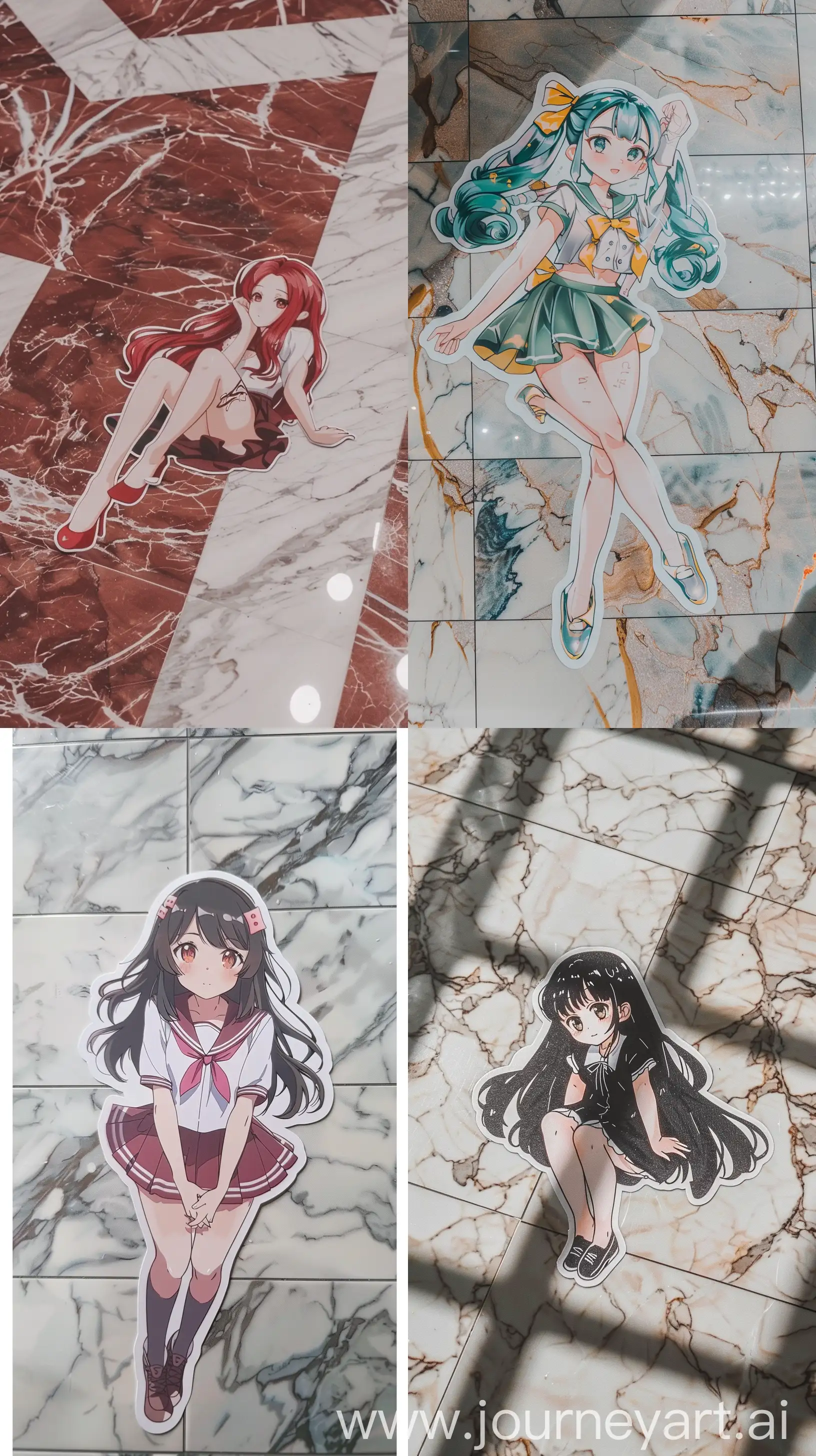 a many anime aestethic girl sticker on marmer floor --ar 9:16